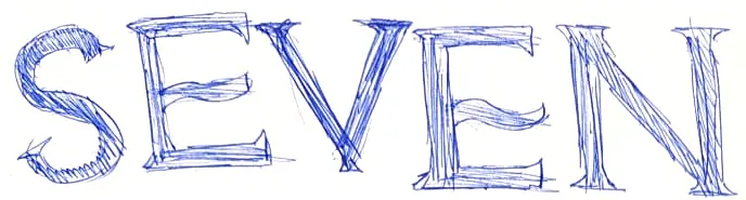 SEVEN in shaded serif capitals.